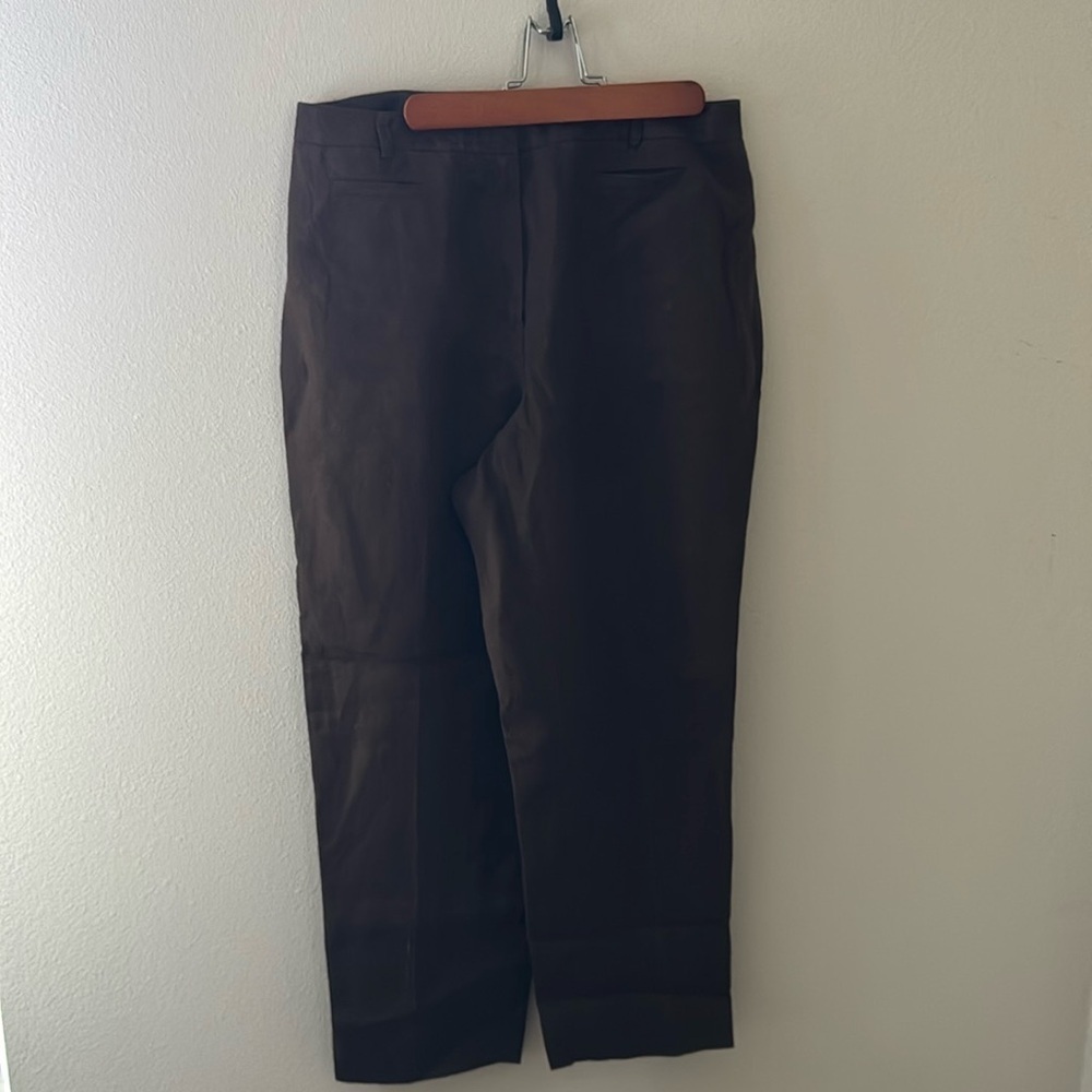Talbots Petites Irish Linen brown straight pants Sz 10‎ flat front high rise 11”